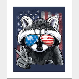 Patriotic Raccoon American Flag 4th of July Posters and Art